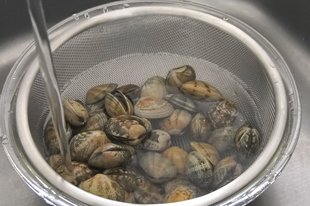 アサリを洗う
